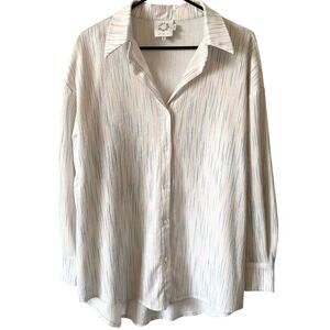 LILI SIDONIO Artsy Urban Pop Oversized Button Down Blouse Multicolor White Small